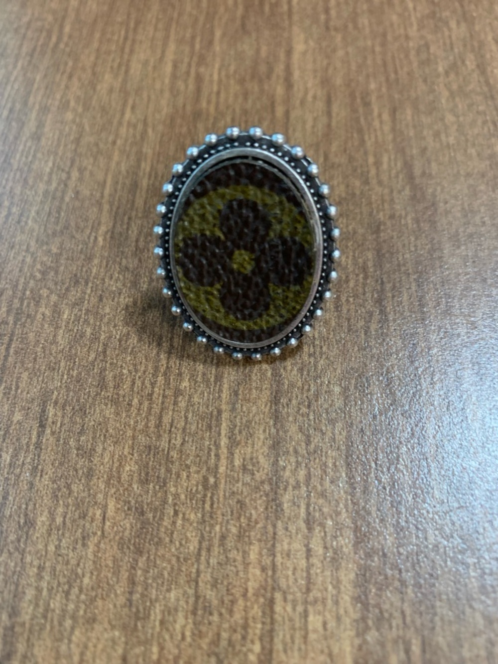 Oval Floral Print Statement Ring in Brown